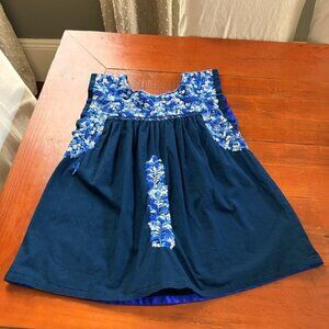 Mi Golondrina Flores Embroidered Top in Navy Blue White Large
